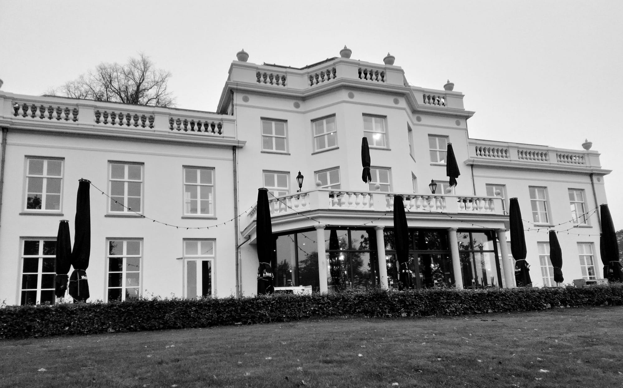 A Close-up of the manor in the park.